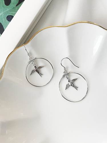 925 Sterling Silver Round Minimalist Swallow Hook Earring