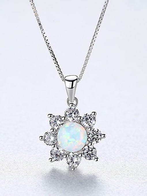 Colar de flor de sol de opala simples de prata esterlina 925 com incrustações de zircão