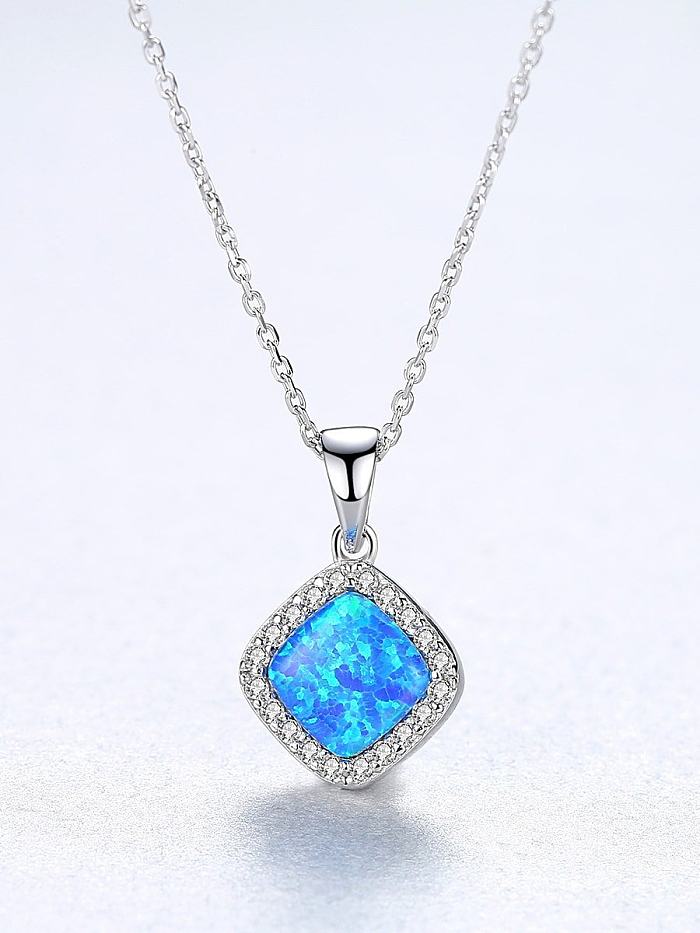 925 Sterling Silver Opal Multi Color Simple square pendant Necklace