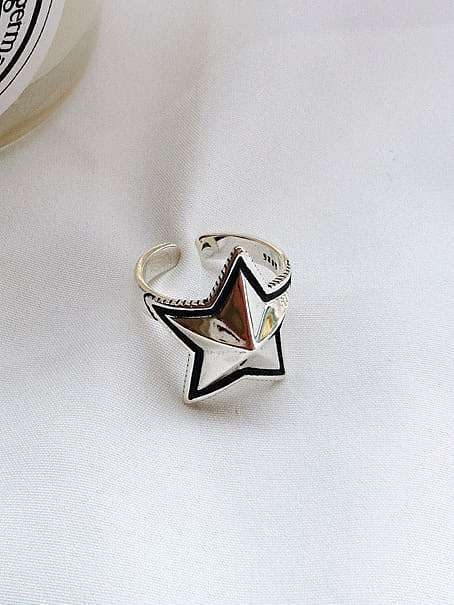 925 Sterling Silver Vintage Pentagonal Star Face Free Size Midi Ring