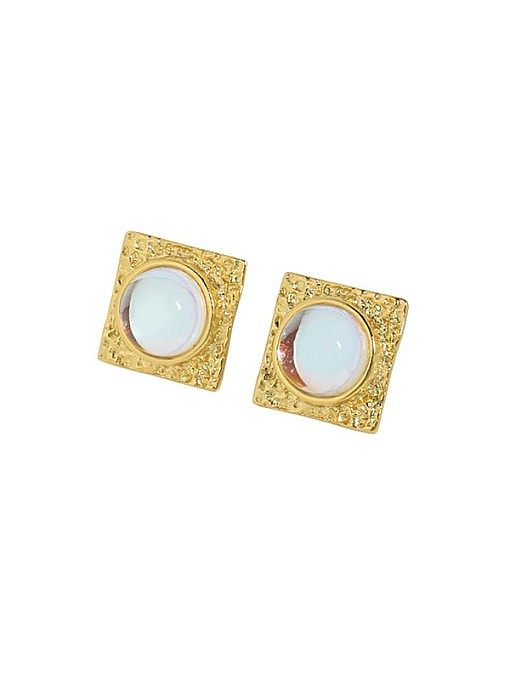 925 Sterling Silver Opal Geometric Vintage Stud Earring