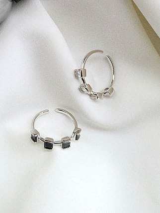 925 Sterling Silver Cubic Zirconia Square Minimalist Free Size Midi Ring