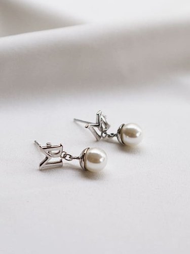 Boucles d'oreilles vintage en argent sterling 925 imitation perle avec nœud papillon blanc
