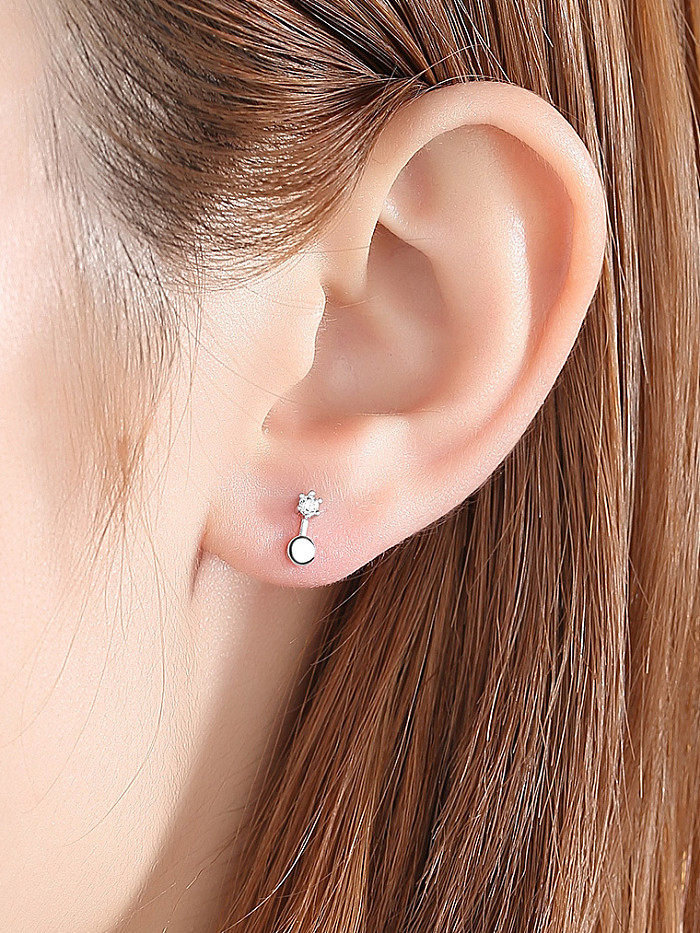925 Sterling Silver With Cubic Zirconia Cute Round Stud Earrings