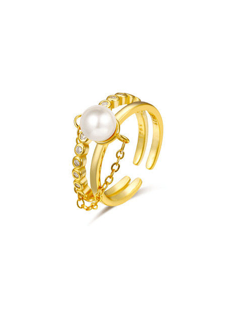 Sterling silver micro-inlaid zircon imitation pearl ring