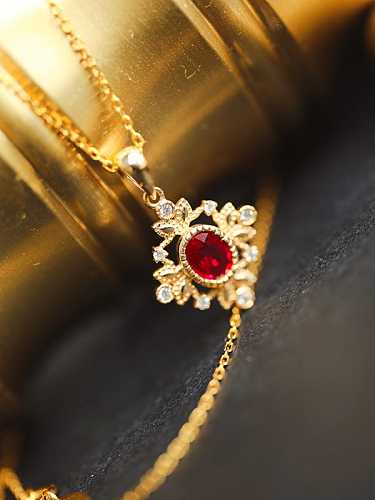 Collar delicado geométrico rojo con diamantes de imitación de plata de ley 925