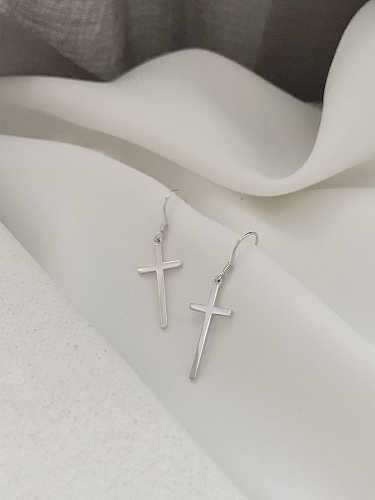 925 Sterling Silver Smooth Cross Minimalist Hook Earring
