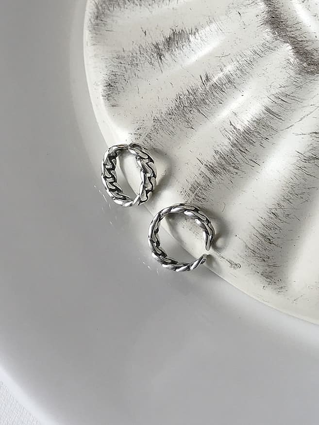 925 Sterling Silver Round Chian Vintage Stud Earring