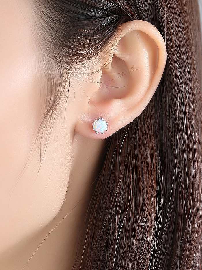 Boucles d'oreilles rondes minimalistes rondes en argent sterling 925 bleu opale