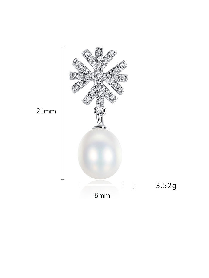 925 Sterling Silver With Platinum Plated Simplistic Snowflake Drop Earrings