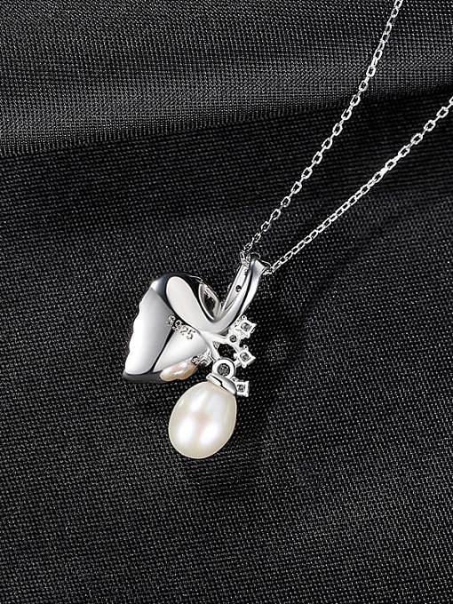 925 Sterling Silver Imitation Pearl Leaf Vintage Necklace
