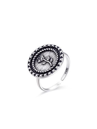 Ring aus Sterlingsilber im Retro-Stil mit Rose in freier Größe