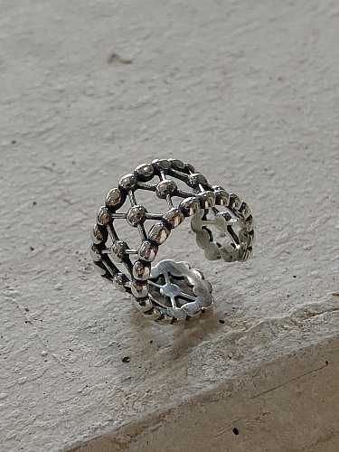 925 Sterling Silver Ammonium empty grid Vintage Free Size Band Ring