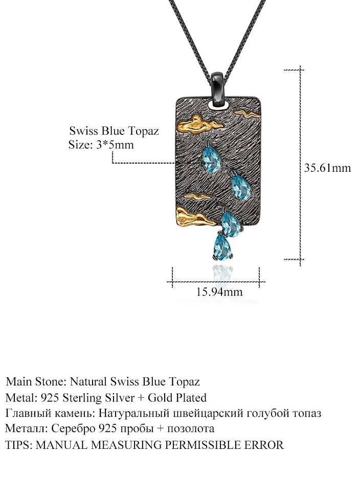 925 Sterling Silber Swiss Blue Topaz Vintage geometrische Anhänger Halskette