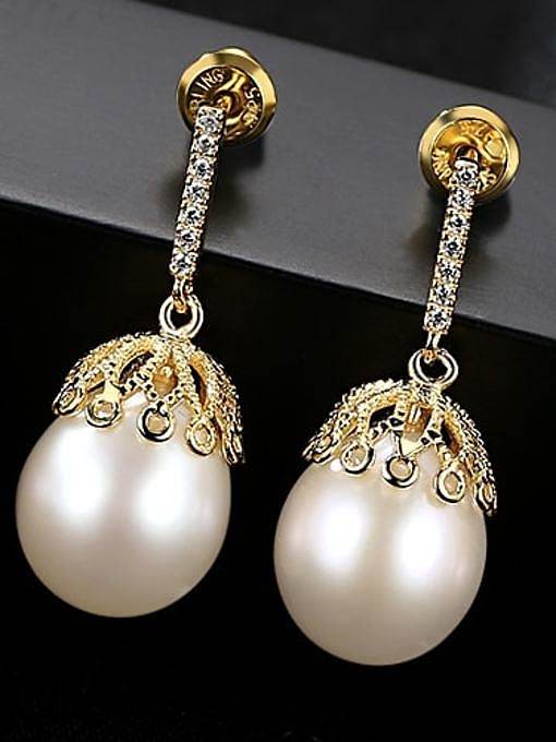 925 Sterling Silver Water Drop Freshwater Pearl Trend Lace design Drop Earring