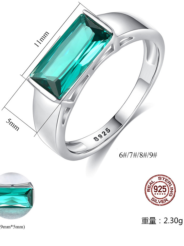 Sterling Silver square Green zircon ring