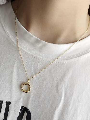925 Sterling Silver retro simple Circle Necklace