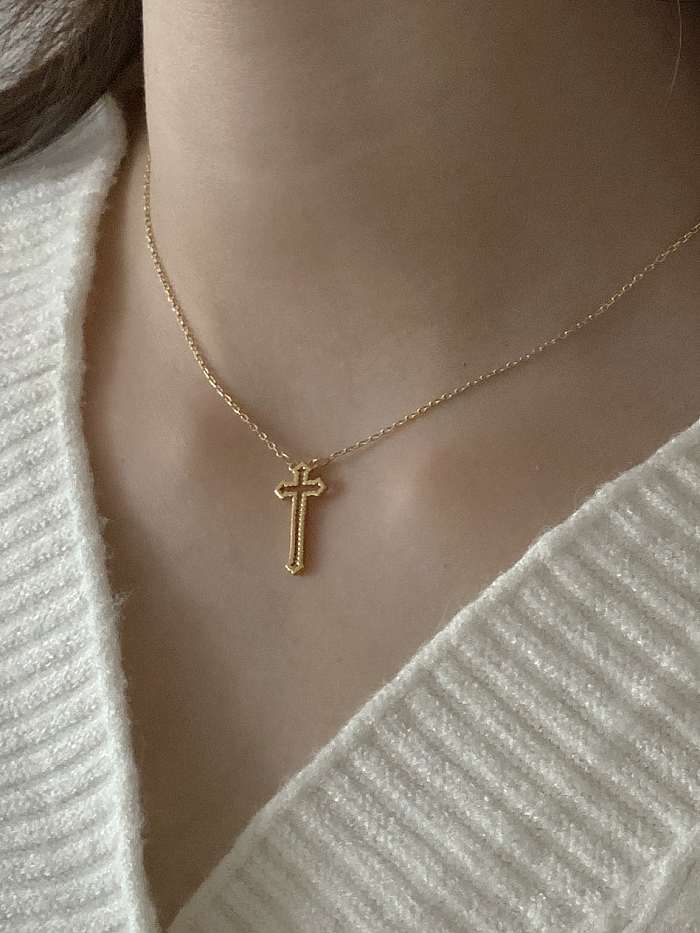 925 Sterling Silver Hollow Cross Minimalist Necklace