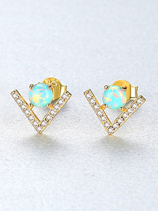 925 Sterling Silver With Opal Cute Triangle Stud Earrings