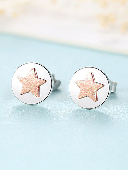 Boucles d'oreilles en argent sterling 925 avec placage bicolore Simplistic Round Cute stars