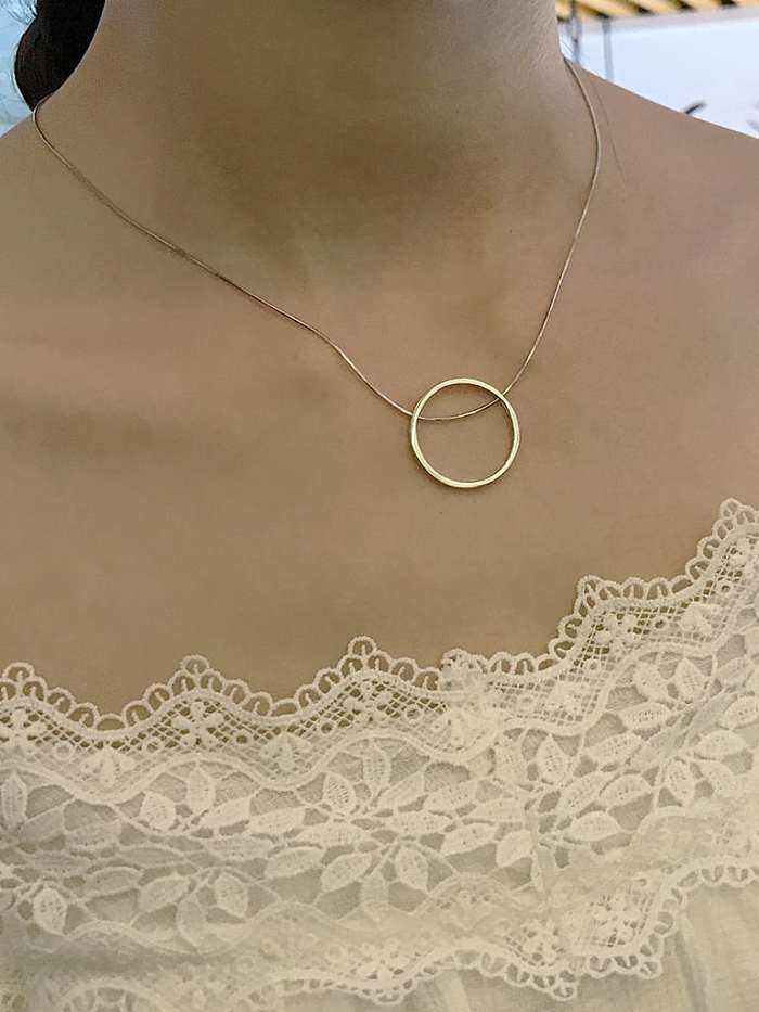 925 Sterling Silver Hollow Round With Snake Bone Chain Necklace