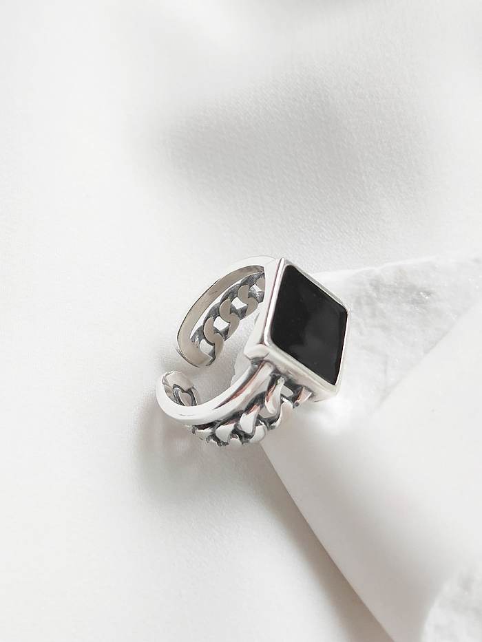 925 Sterling Silber schwarzer quadratischer Emaille minimalistischer leerer Ring