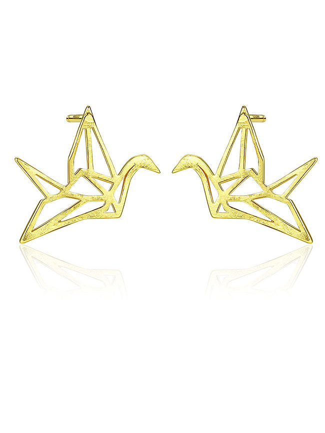 925 Sterling Silver With Glossy Simplistic Paper crane Stud Earrings