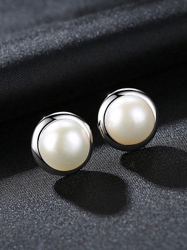 Sterling Silver round Freshwater Pearl Stud Earrings