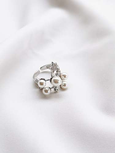 925 Sterling Silver Imitation Pearl White Star Dainty Band Ring