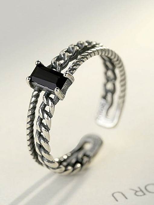 925 Sterling Silber quadratischer Zirkonia Vintage stapelbarer Ring