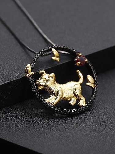 925 Sterling Silver Natural Stone Zodiac Artisan Dog Pendant Necklace