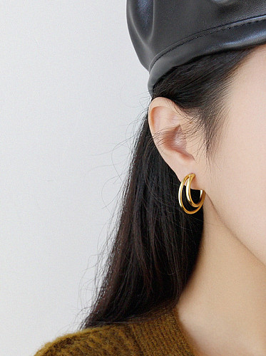 Boucles d'oreilles créoles rondes simplistes en argent sterling 925 avec plaqué or