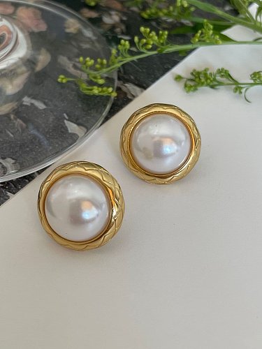 925 Sterling Silver Imitation Pearl Geometric Vintage Stud Earring(Single -Only One)