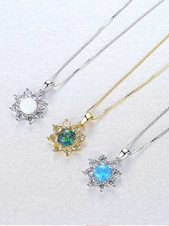 925 Sterling Silber Einfache Sonnenblumen-Halskette mit Opal-Intarsien und Zirkon
