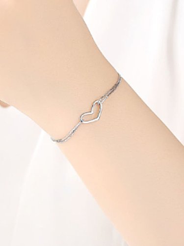 925 Sterling Silver Minimalist Heart Link Bracelet