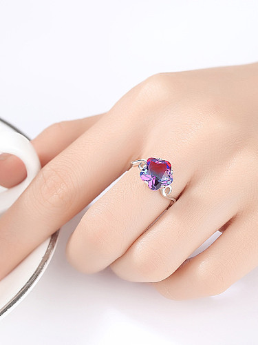 Sterling silver luxury rainbow stone flower ring