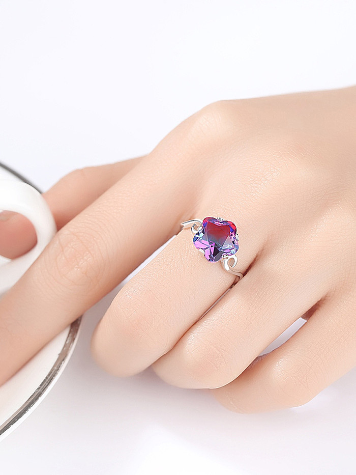 Sterling silver luxury rainbow stone flower ring