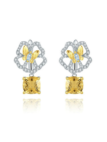 925 Sterling Silver Natural Topaz Flower Luxury Drop Earring