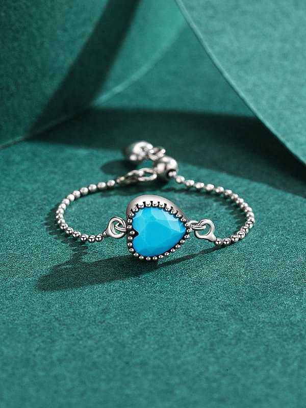 925 Sterling Silver Turquoise Heart Vintage Bead Ring