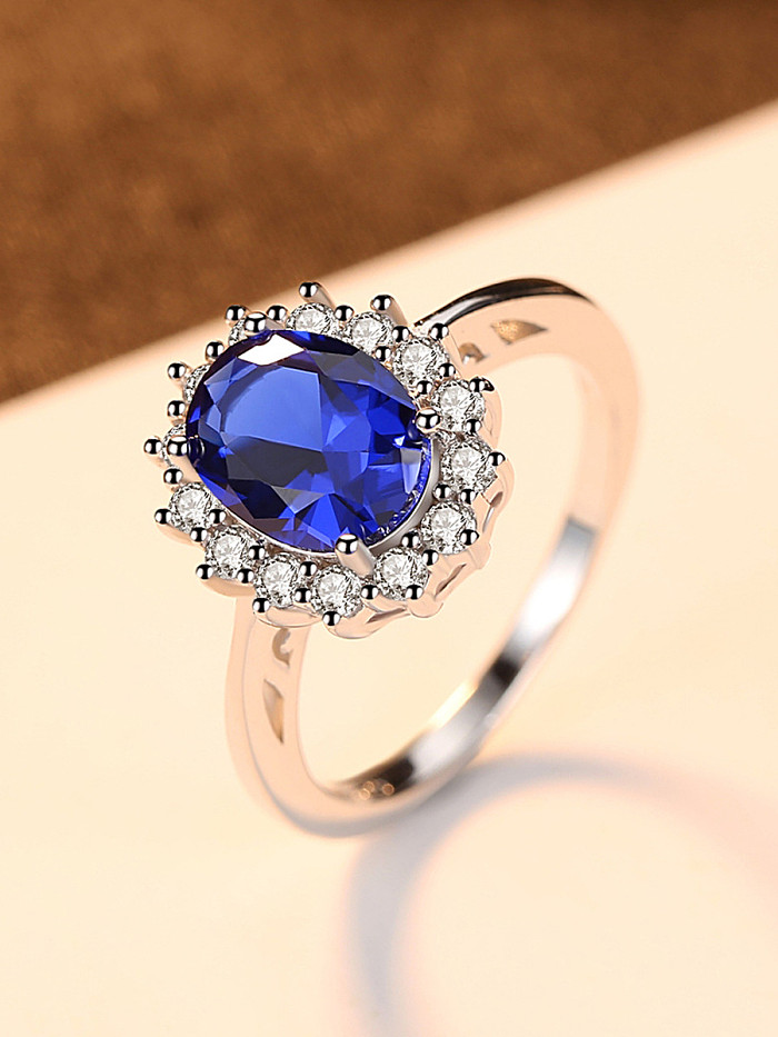 Sterling silver AAA zircon classic blue semi-precious stone ring