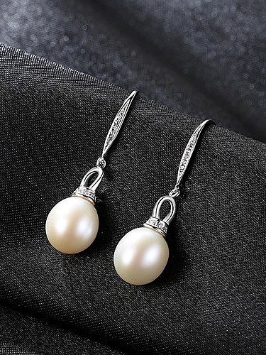 Pure silver with 3A zircon sticky 8-9mm natural freshwater pearl earrings