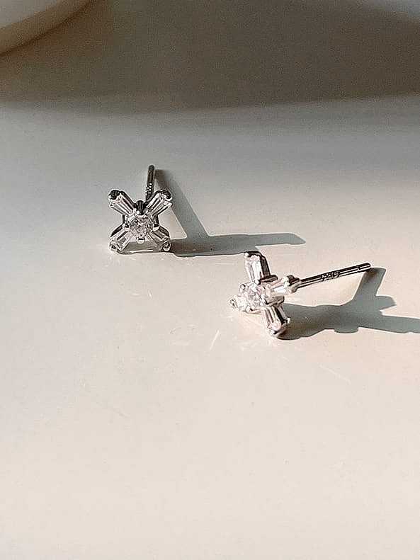 925 Sterling Silver Cubic Zirconia Cross Minimalist Stud Earring