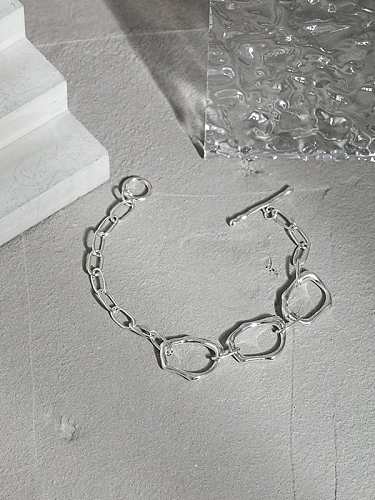 Pulsera de eslabones minimalistas con cadena geométrica hueca de plata de ley 925