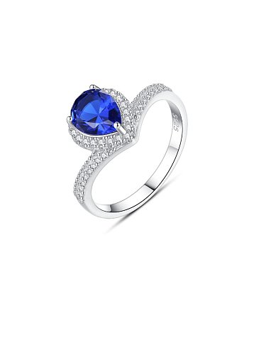 925 Sterling Silber Zirkonia blauer Herz-Trend-Band-Ring