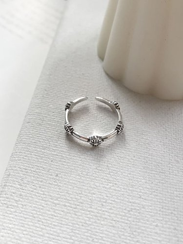 Anel de pulseira tamanho livre vintage flor de prata esterlina 925