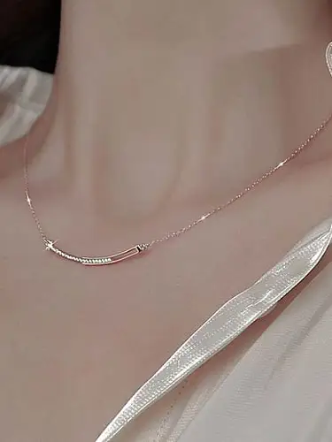 925 Sterling Silver Cubic Zirconia Smiley Geometric Minimalist Necklace