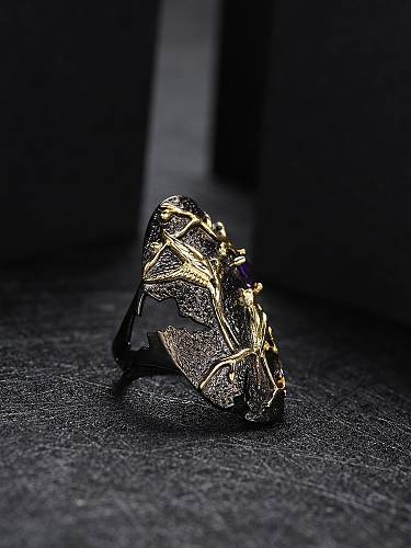925 Sterling Silver Amethyst Geometric Vintage Band Ring