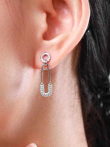 925 Sterling Silver Cubic Zirconia Geometric Minimalist Pin Drop Earring