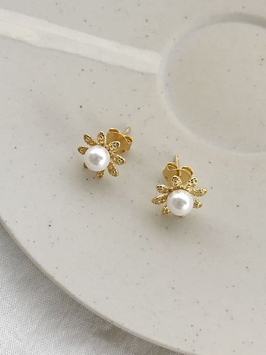 925 Sterling Silver Imitation Pearl White Flower Dainty Stud Earring
