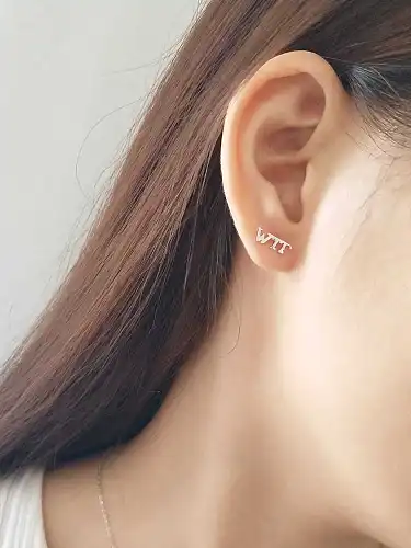 925 Sterling Silver Letter TWFIN Minimalist Stud Earring